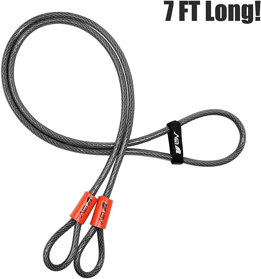 BV 7FT Heavy-Duty Security Cable Lock with Loops – Extra Thick 10mm (3/8") Braided Steel, Cut-Resistant & Weatherproof Wire Cable for Padlock, Gate, Bike, Motorcycle & Outdoor Equipment