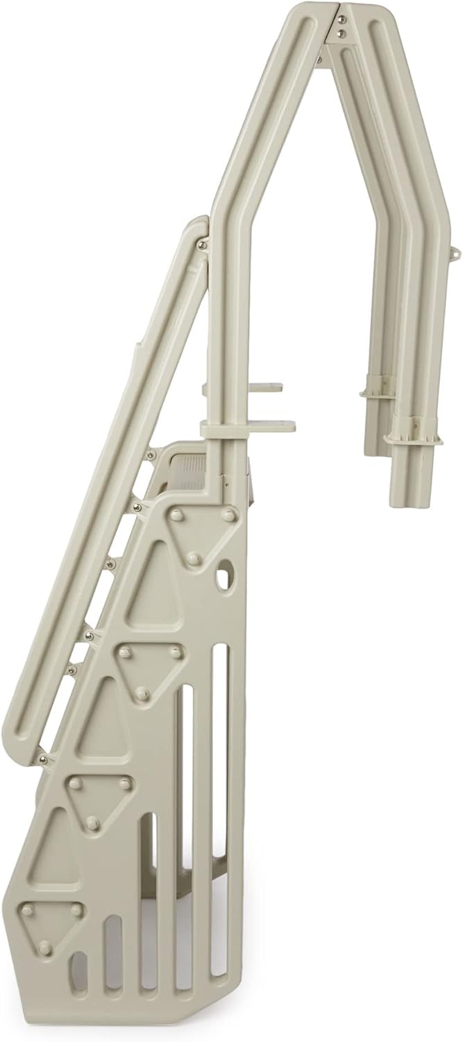 Deluxe Adjustable 24 Inch Wide in Pool Step Ladder Entry System for Above Ground Swimming Pools with Non Slip Steps, Taupe