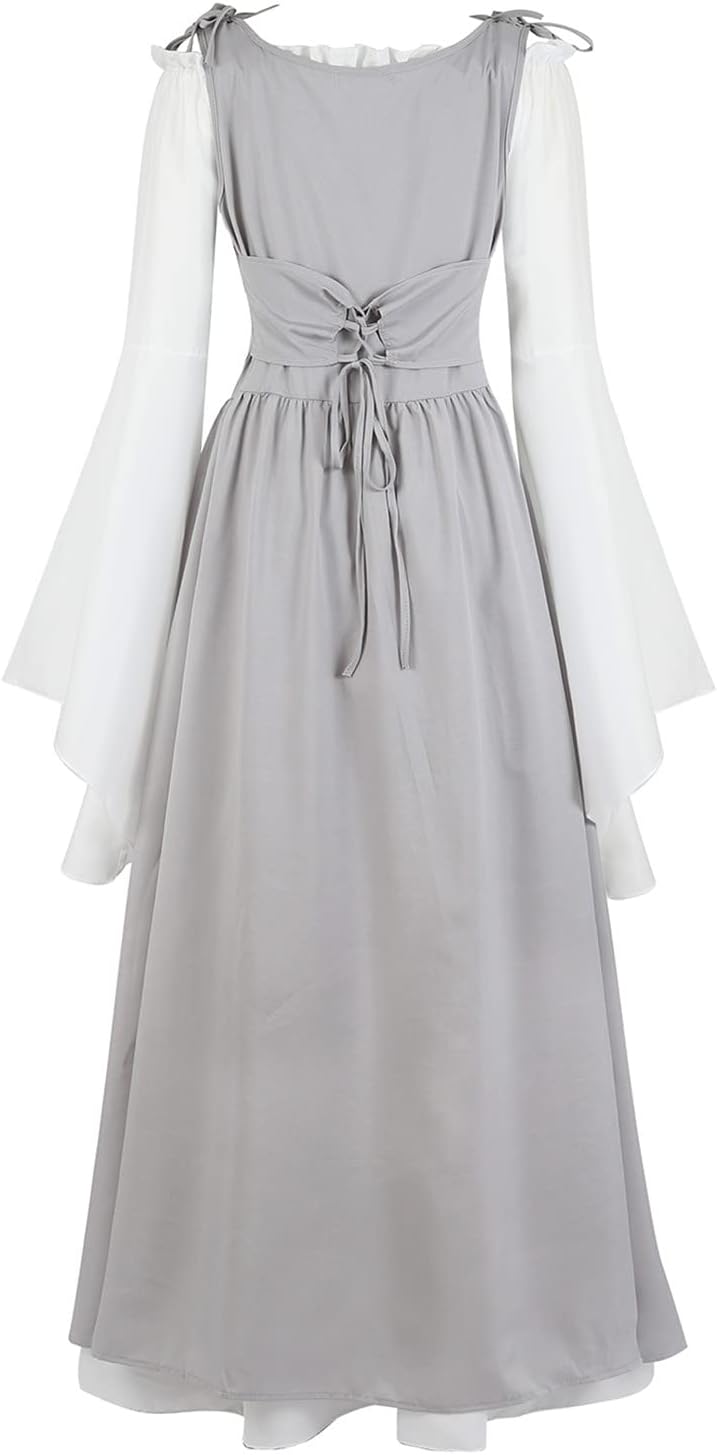 Kranchungel Renaissance Costume Women Dress: Flowy Long Sleeve Medieval Dress for Renaissance Faires & Medieval Festival