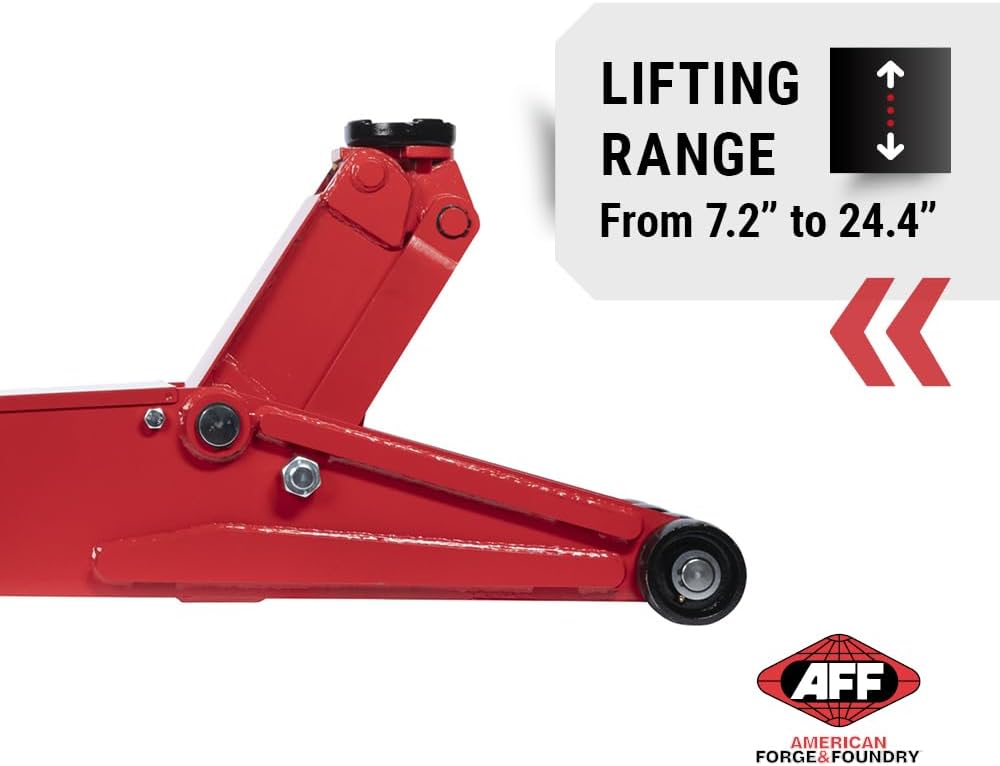 AFF 10 Ton Air Hydraulic Long Chassis Jack - for Long Overhang Vehicles | 10 T Floor Jack with Foot Pump & 3-Position Lock Handle - Ideal for Repair Shops, Bus & Truck Fleets, Heavy Duty Equipment