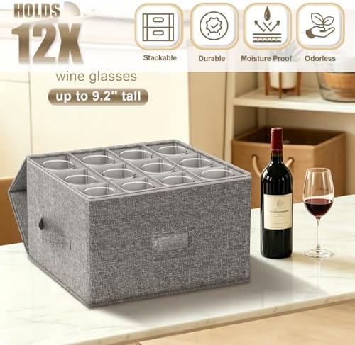 4PCS China Storage Containers, Hard Shell Dish Storage Containers w/ Felt Dividers, Quilted Plate Storage Cases for 12 Place Setting Charger Plates Dinnerware, Stackable Moving Boxes for Dishes