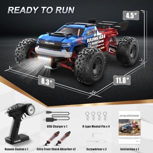 Tigora RC Cars 45 KPH, 4WD Offroad RC Truck for Adults & Teens, All Terrain Fast Remote Control Car with 2 Batteries, 60 Mins Playtime