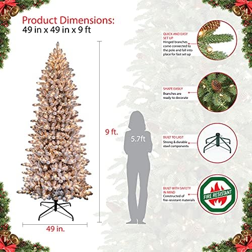 Puleo International 7.5 Foot Pre-Lit Slim Flocked Fraser Fir Artificial Christmas Tree with 500 UL Listed Clear Lights
