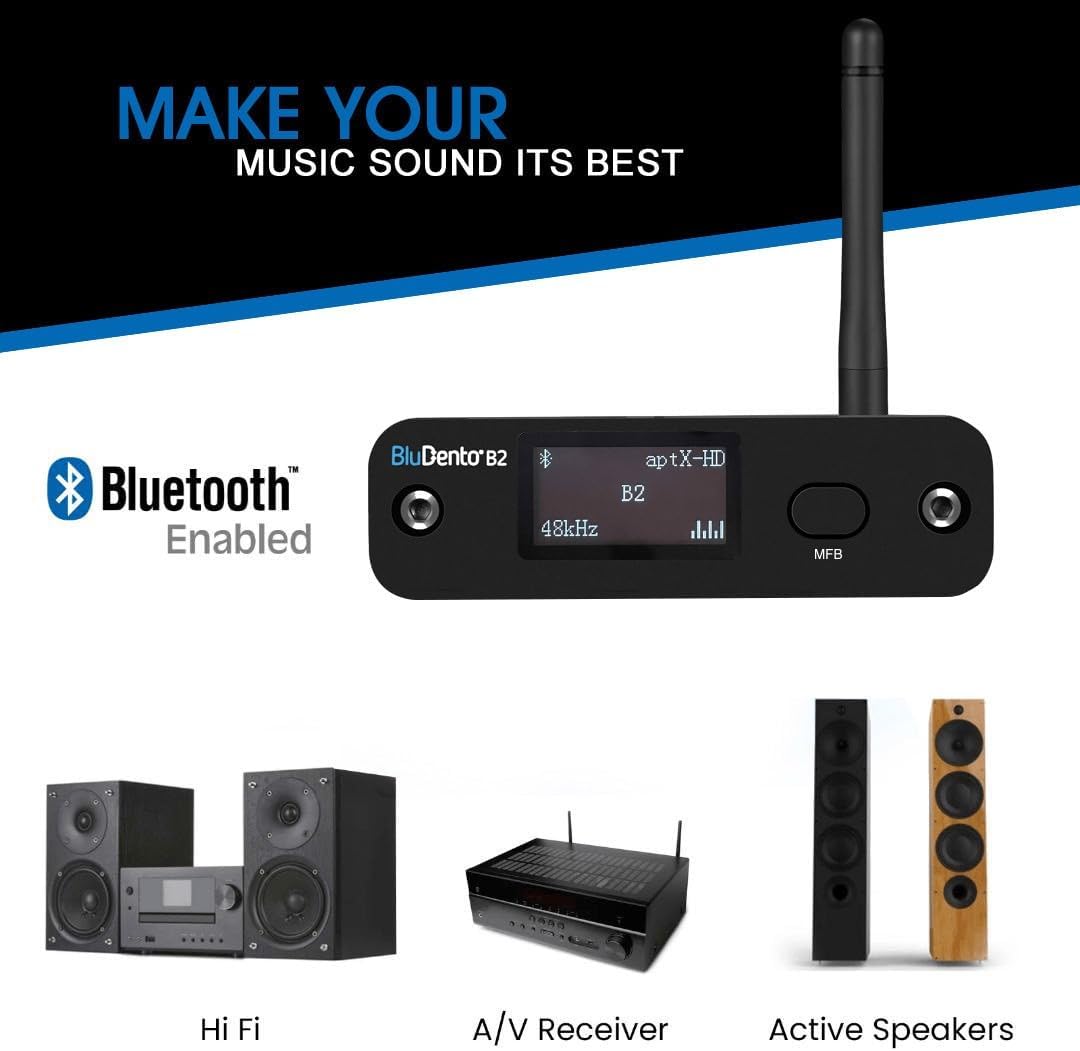 B2 LDAC/aptX HD Bluetooth 5.1 Hi-Fi Audio Receiver with ESS DAC,OLED Display,RCA,Optical & Coaxial,Extended Range for Home Stereo