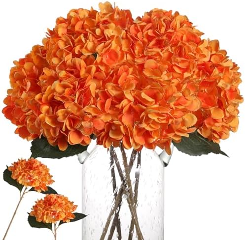 Kisflower 6pcs White Hydrangea Artificial Flowers - Faux Hydrangea Flowers, Fake Silk Flowers for Table Centerpiece