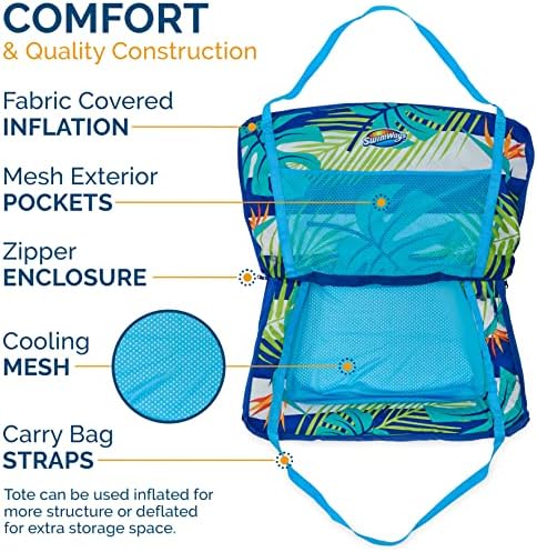 SwimWays Pack-N-Float 2-in-1 Pool Chair and Tote Bag, Blue Palm