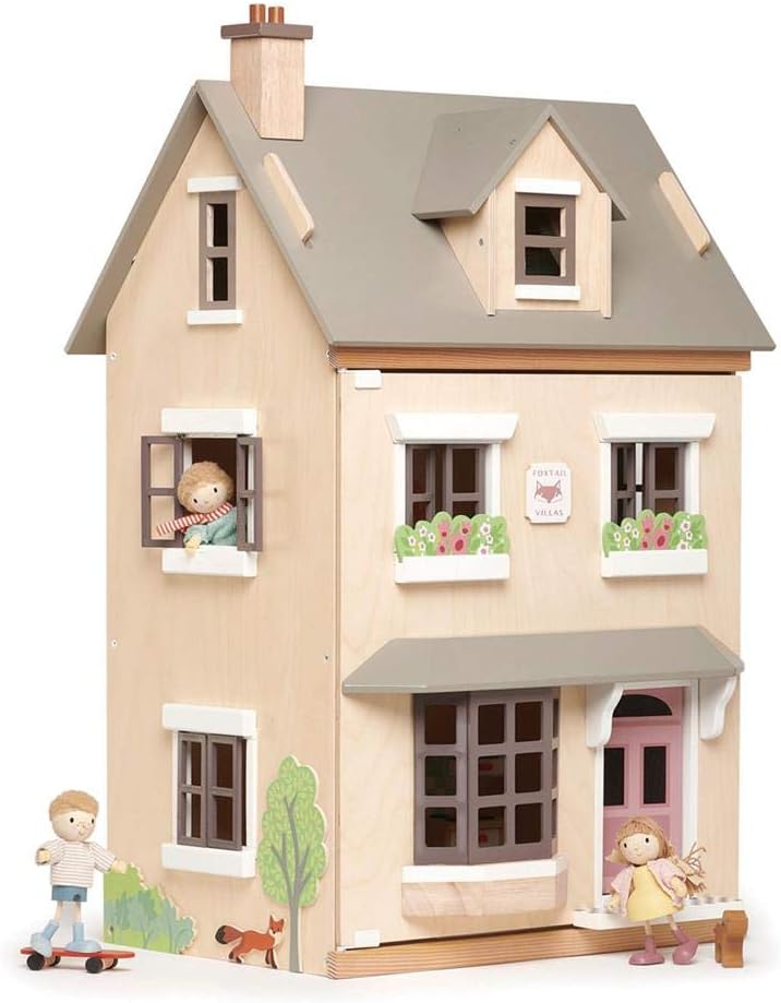 Tender Leaf Toys - Foxtail Villa - Furnished 27.95” Tall Town Style Pretend Play Doll House - Encourage Creative and Imaginative Fun Play for