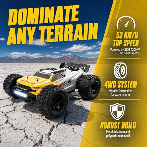 MJX 14207 1/14 Scale Brushless RC Truck, 4WD High Speed Off-Road RC Car with 2852 4200KV Motor, 50A ESC, Aluminum Chassis, 2.4GHz Remote