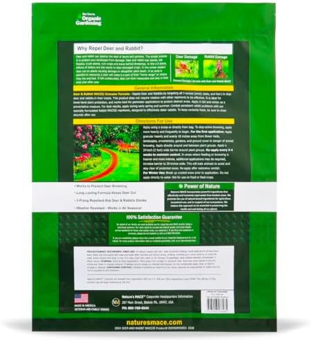Nature's MACE Deer & Rabbit Repellent 25 lb Granules | Covers 25,000 Sq Ft, Repel Deer from Your Home & Garden, Deterrent, Safe to use Around Children, Plants, Produce.