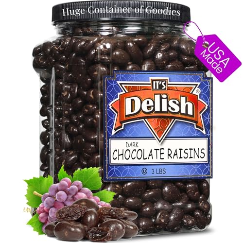 Gourmet Chocolate Covered Raisins by Its Delish, 5 Lbs Bulk Bag | Dark Chocolate with Raisins Healthy Snacking | Dried Raisin Chocolate Candy Snacks | USA Made, Vegan, Kosher Parve