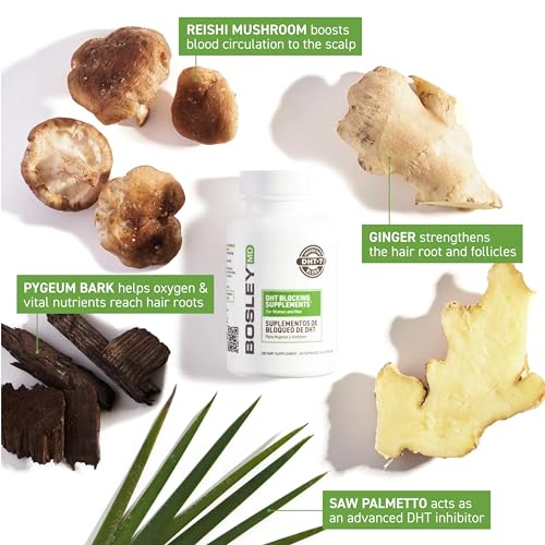 BosleyMD Women’s Healthy Hair Growth Supplements for Thicker, Fuller Hair– DHT-Blocking Botanicals with Biotin, Niacin, Zinc & L-Lysine – Rich in Vitamins & Minerals – 60 Capsules (2-Month Supply)