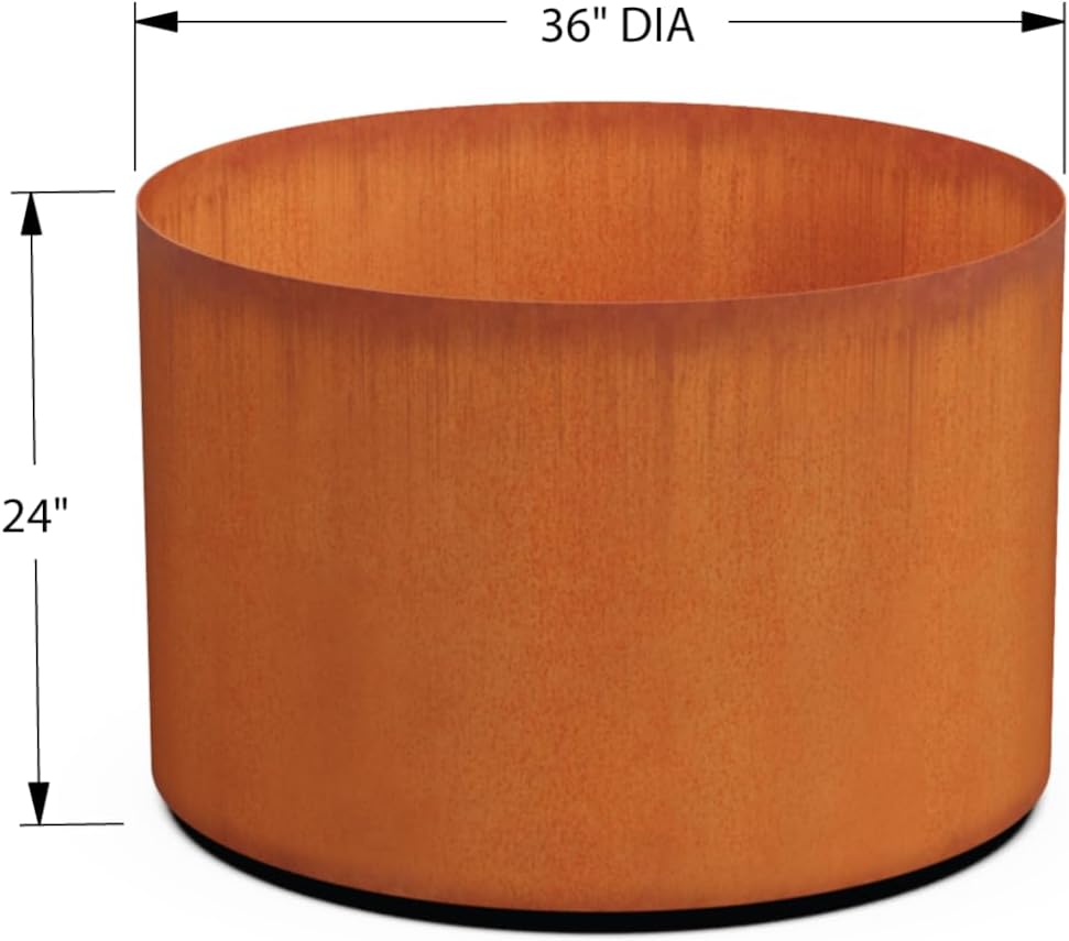 Plantercraft Large Round Planters for Outdoor Plants - 24 Inch Corten Steel Planter for Patio