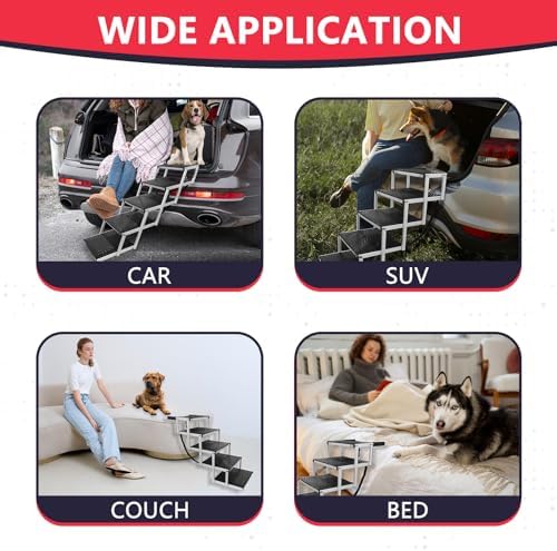 Dog Ramps for Small & Big Dogs Portable Folding Pet Stairs with Nonslip Surface Foldable Truck Ramp Stairs for Car, SUV and Trucks, Supports Up to 250LBS, 6 Steps