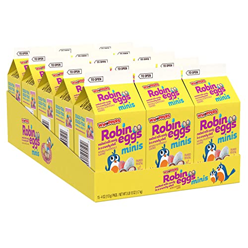 WHOPPERS Mini Robin Eggs Malted Milk Treats, Bulk, Easter Candy, 4 oz Cartons (15 Count)
