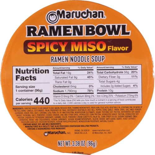 Maruchan Bowl, Taste of Asia, Spicy Miso Ramen, 3.38 Ounce (Pack of 6)