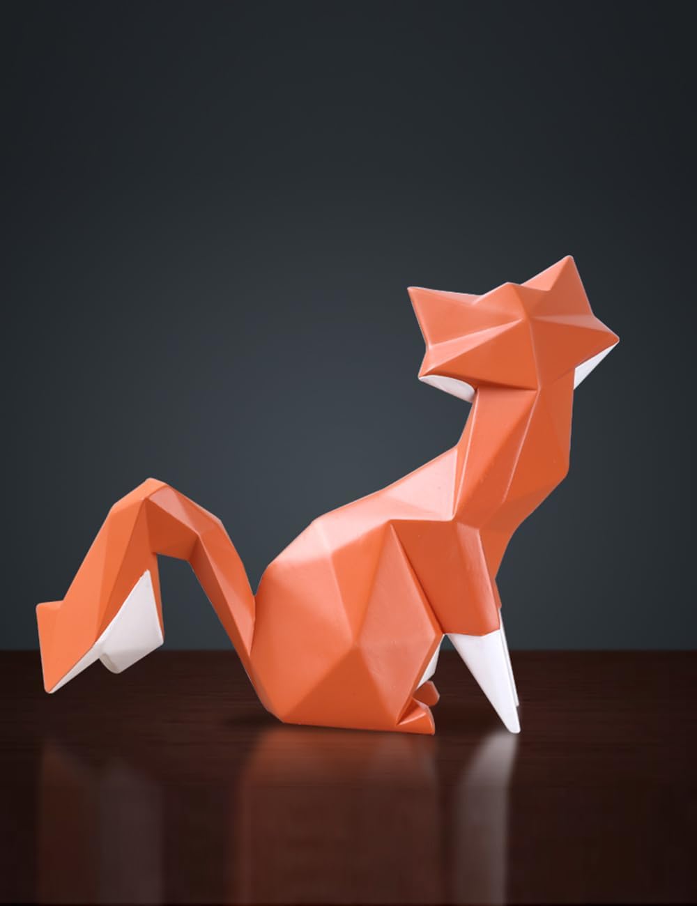 HAUCOZE Fox Statue Figurine Animal Sculpture Modern Home Decor 8.3 Inch | Orange Resin Geometric Art Birthday Holiday Gift Handmade Ornament for