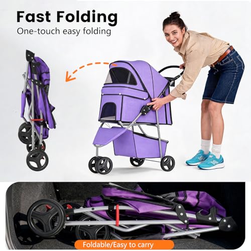 BestPet | 3-Wheel Pet Stroller | Dog and Cat Stroller | Breathable Mesh | Lightweight Travel Carrier | Waterproof & Foldable Design | Storage Basket | Black | for Daily Walks & Outdoor Use | Breathable Mesh | Lightweight, Waterproof Travel Carrier with C…