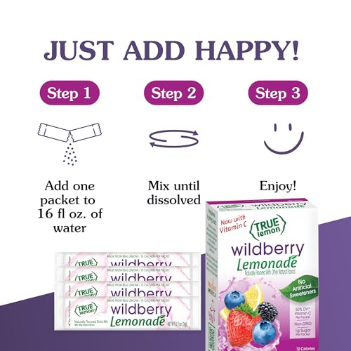 True Lemon Wildberry Lemonade Water Enhancer Drink Mix (12 Pack of 10 Count Boxes), Low Calorie Drink Mix Packets for Water