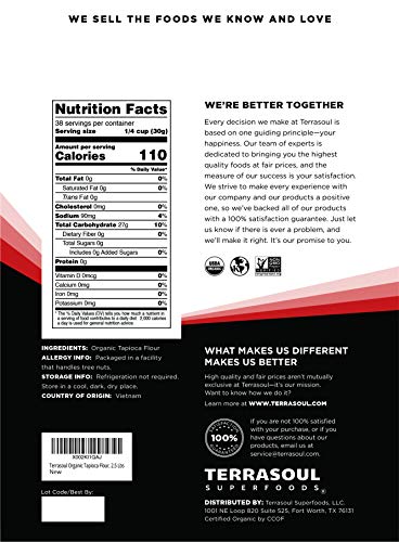 Terrasoul Superfoods Organic Tapioca Flour Starch, 2.5 Lbs - Gluten-free | Improves Texture for Keto Baking | Doesn't Alter Flavor