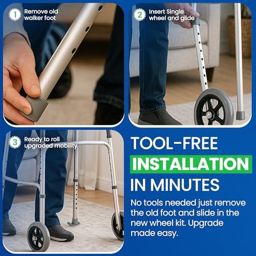 5 Inch Walker Wheels & Glides by Healthline, Fits Most Walkers, Universal Replacement Parts