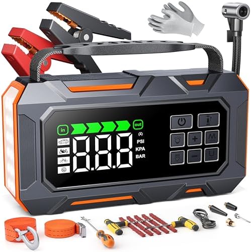TREKURE 16-in-1 8000A Car Battery Jump Starter with Air Compressor 160PSI, Jump Starter Jump Box (All Gas 12L Diesel) with Portable Jumper Cables