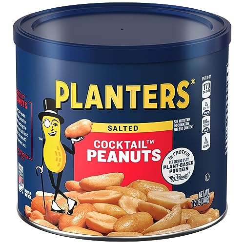 PLANTERS Salted Peanuts, Plant Based Protein Snacks, 12 Oz (1 Ct) | Roasted Salted Nuts. Resealable Canister. Snacks for Adults. Party Mix, Party Snacks