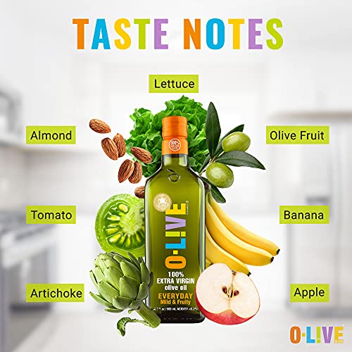 O-Live & Co. 25 Fl Oz 100% Extra Virgin Olive Oil - No Additive - Single Origin Versatile EVOO - First Cold Pressed - Polyphenol Rich - Glass Bottle - New Harvest - Award Winner