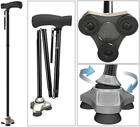 HurryCane Freedom Edition Foldable Walking Cane with T Handle