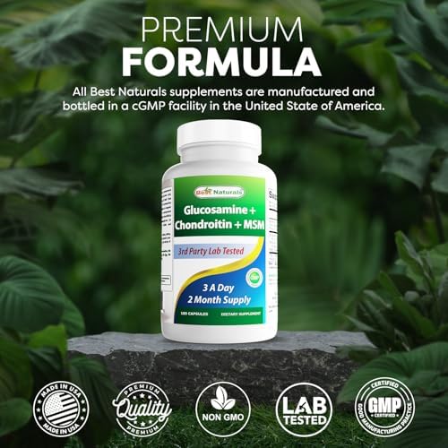 Best Naturals Glucosamine Chondroitin and MSM (Non-GMO) - Promotes Joint Health - 180 Count
