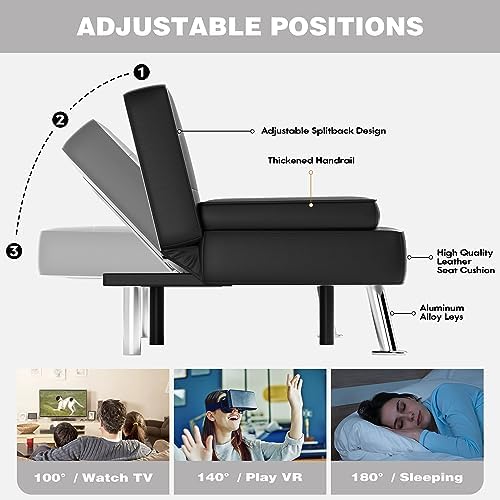 JUMMICO Faux Leather Futon Sofa Bed, Sleeper Sofa with Adjustable Backrest