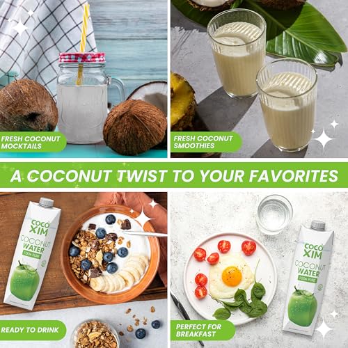 COCOXIM Ready to Drink Pure Coconut Water, 33.8 oz, Pack of 12, Zero Sugar