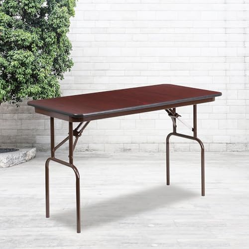 Flash Furniture 4 ft Laminate Folding Banquet Table, Mahogany | Durable Construction, Commercial Use