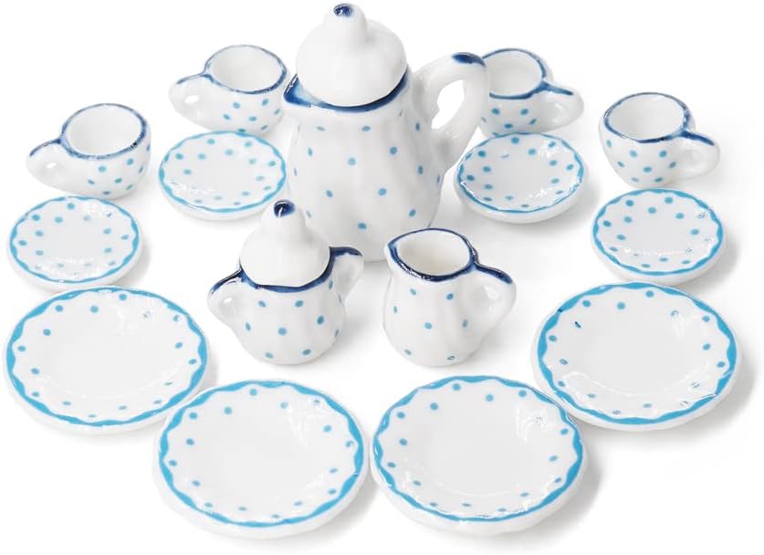Odoria 1/12 Miniature Porcelain Tea Set 15Pcs Dollhouse Decoration Accessories, Grapes