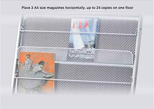 GENMO Floor-Standing Magazine Rack, Carbon Iron Steel, Silver, 4 Large Shelves, Convenient Installation, Suitable for Reception Areas
