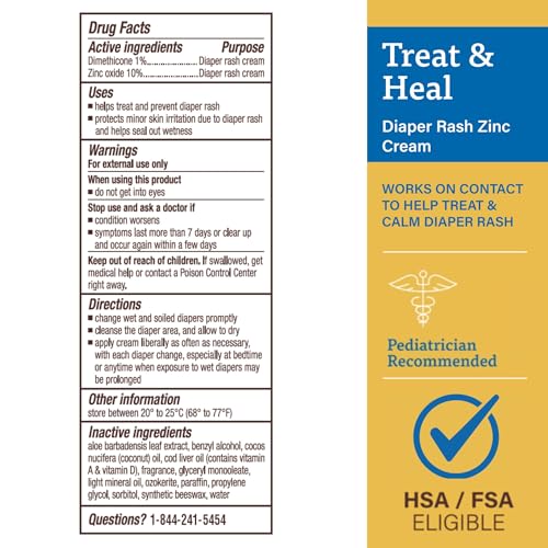 A+D Zinc Oxide Diaper Rash Treatment Cream, Dimethicone 1%, Zinc Oxide 10%, Easy Spreading Baby Rash Cream, 4 Ounce Tube (Packaging May Vary)