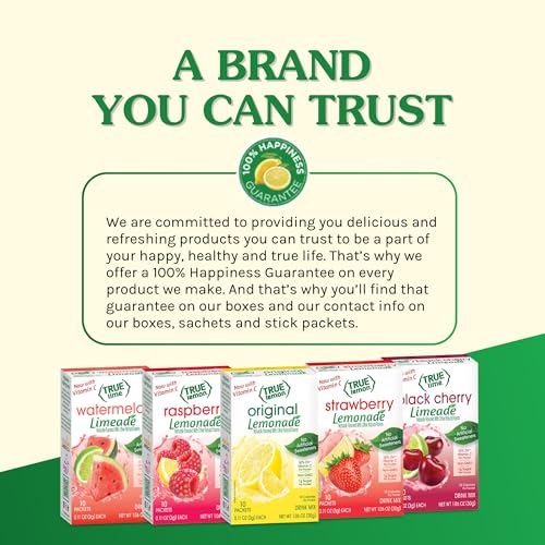 True Lime Watermelon Limeade Powdered Drink Mix Packets, 10 ct (12-pack) | Non-GMO, gluten free, low calorie water enhancer, no artificial sweeteners