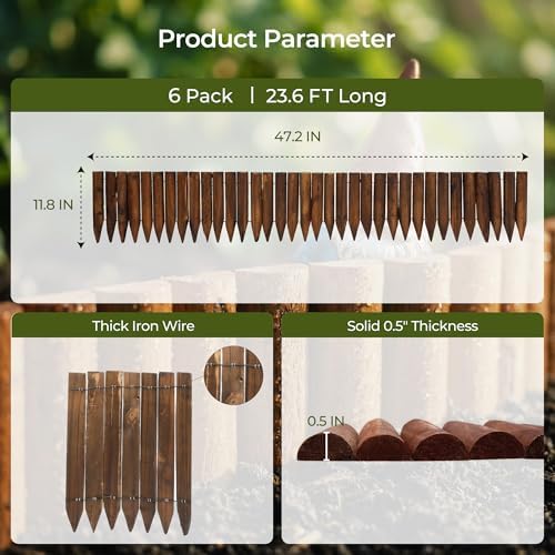 WORTH Wooden Edging for Landscaping, Flexible Garden Lawn Border 8" x 42"