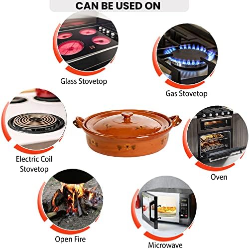 Mexican Clay Flat Cazuela Pot, Small, 3 Quarts