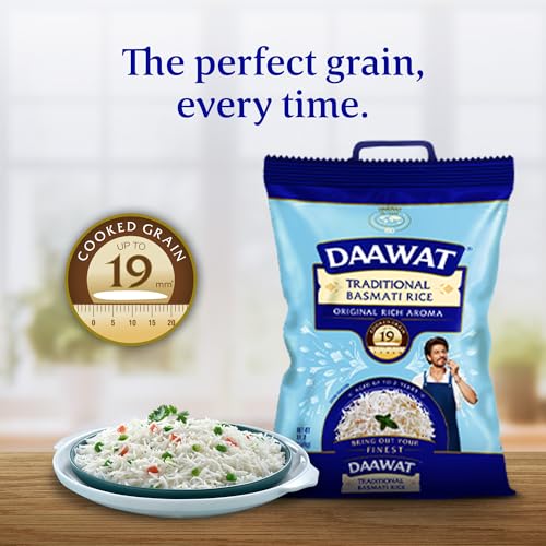 Daawat Traditional Basmati White Rice - 10 lb Bag | Authentic Extra Long Grain Basmati Rice - Great for Curries, Pilafs & Indian Recipes - Cook in Microwave or on Stove Top