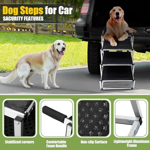 Foldable Dog Stairs with Non-Slip Surface - Portable Aluminum Dog Steps for Trucks, SUVs & Cars - 4 Steps