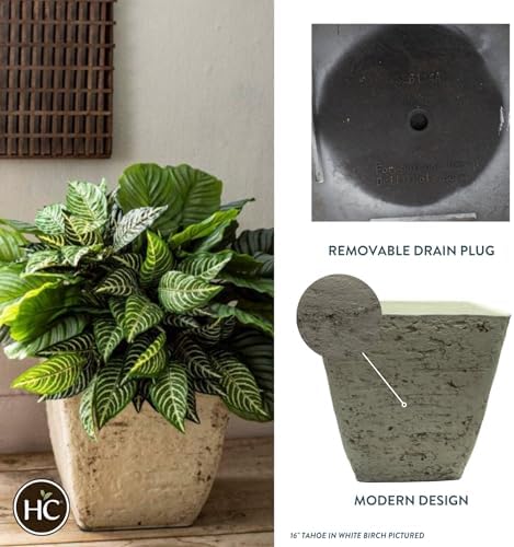 The HC Companies Tahoe Tall Square Planter - Weather-Resistant Indoor & Outdoor Plant Pot - Premium Decorative Planter Made from Crushed Stone Resin (23”H, White Birch, Pack of 1)