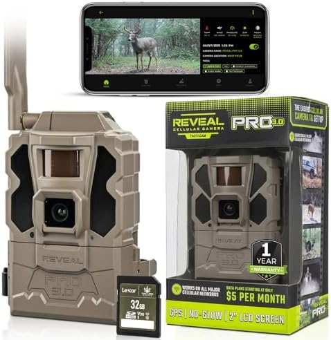TACTACAM Reveal Pro 3.0 Cellular Trail Camera - Multi-Cellular Network, GPS, 2" LCD, No-Glow IR, Wi-Fi Enabled, HD Photos & 1080p Videos, Fast Trigger + 32GB SD Card (1PK)