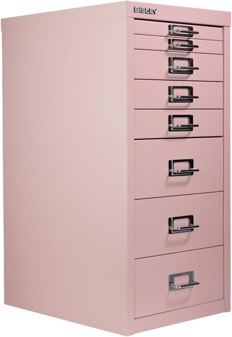 5-Drawer Steel MultiDrawer Cabinet - Orange, by Bisley | Chrome Pull Handles with Label Holders, Powder-Coated Steel, Removable Drawers, Desktop Storage, Labels Included