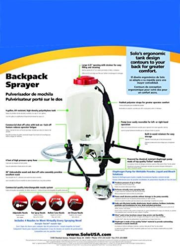 SOLO 475-B BACKPACK SPRAYER, 4 GALLON, DIAPHRAGM - BLEACH RESISTANT