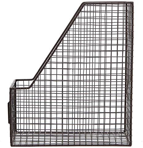 MyGift Metal Wire Magazine Holder in Rustic Brown Finish, Desktop Document and File Folder Storage Bin with Chalkboard Label for Home, Office, School