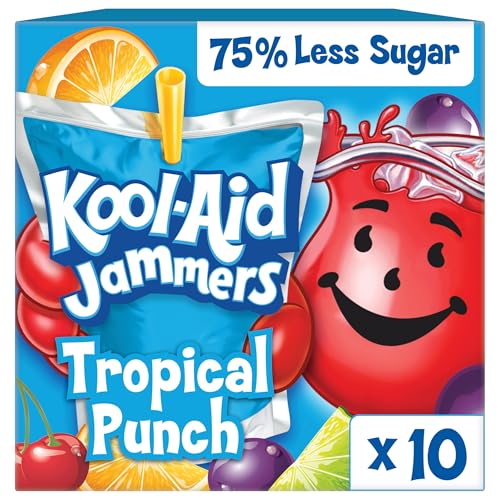 Kool-Aid Drink, 10 ct Box Tropical Punch Flavored, 6 fl oz Pouches | for Flavorful Hydration and Shareable Refreshment Good Source of Vitamin C, Caffeine Free Gluten Free