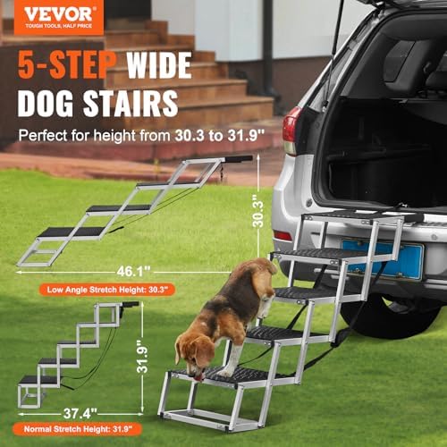 VEVOR 4-Step Dog Car Steps, Folding Dog Ramp with Nonslip Surface, Portable Pet Steps in Aluminum for Car, SUV and Truck, Supports up to 250 lbs