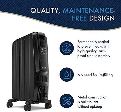 De'Longhi Dragon Digital Oil Filled Radiator Heater, 1500W Electric Space Heater for indoor use, programmable timer, Energy Saving, full room heater with safety features TRD40615E