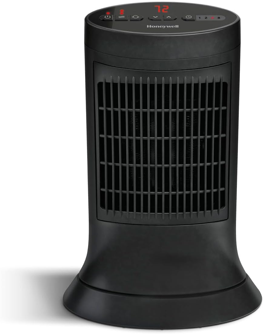 Honeywell Slim Ceramic Tower Heater, Small Room, Black – Easy to Use – Slim Space Heater with Two Heat Settings | Easy to Use – Slim Space Heater with Two Heat Settings