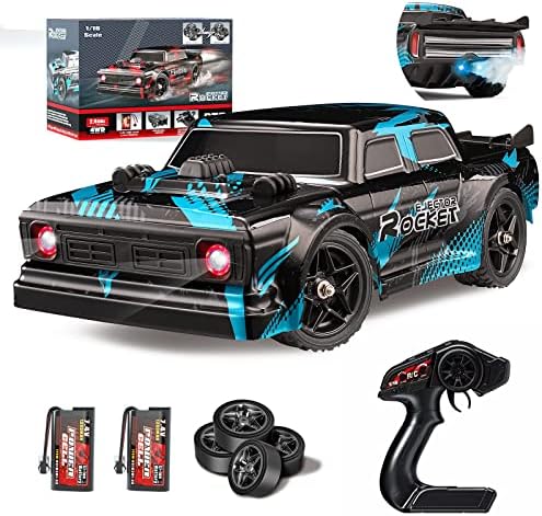 1/16 RC Drift Car, 35KM/H 4WD High Speed Remote Control Car with 380 Motor, Two Batteries & LED Light & Spray, 2.4 GHz RC Car for Adults and Kids